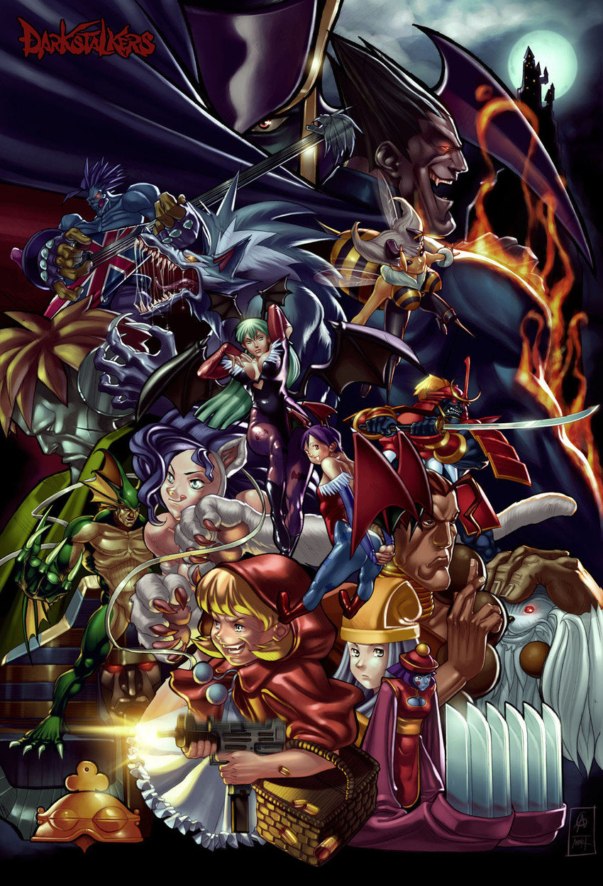 morrigan aensland, lilith, felicia, hsien-ko, b.b. hood, and 13 more (darkstalkers) drawn by markovah