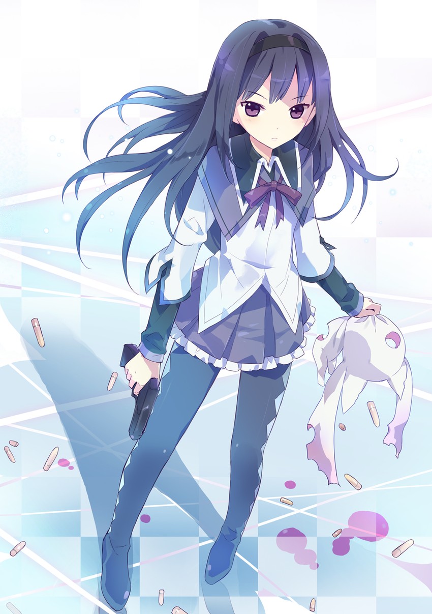 akemi homura and kyubey (mahou shoujo madoka magica) drawn by tiru