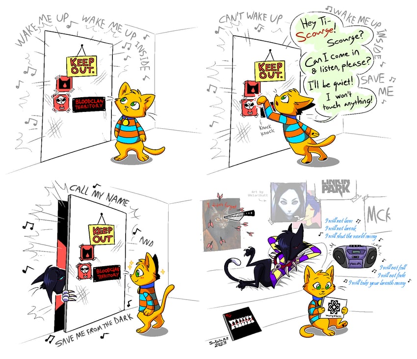 firestar, scourge, hitoshi-san, and tigerstar (warrior cats and 8 more) drawn by sukalaap