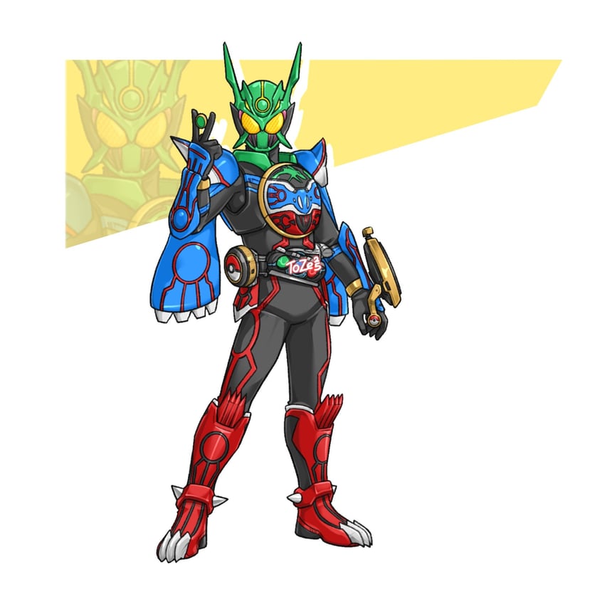 rayquaza, kyogre, groudon, and kamen rider ooo (pokemon and 2 more) drawn by to_ze
