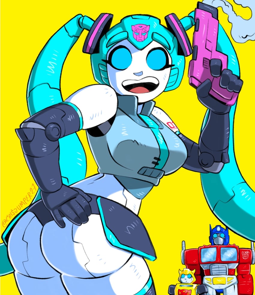 hatsune miku, optimus prime, and bumblebee (vocaloid and 2 more) drawn by crisiyotron