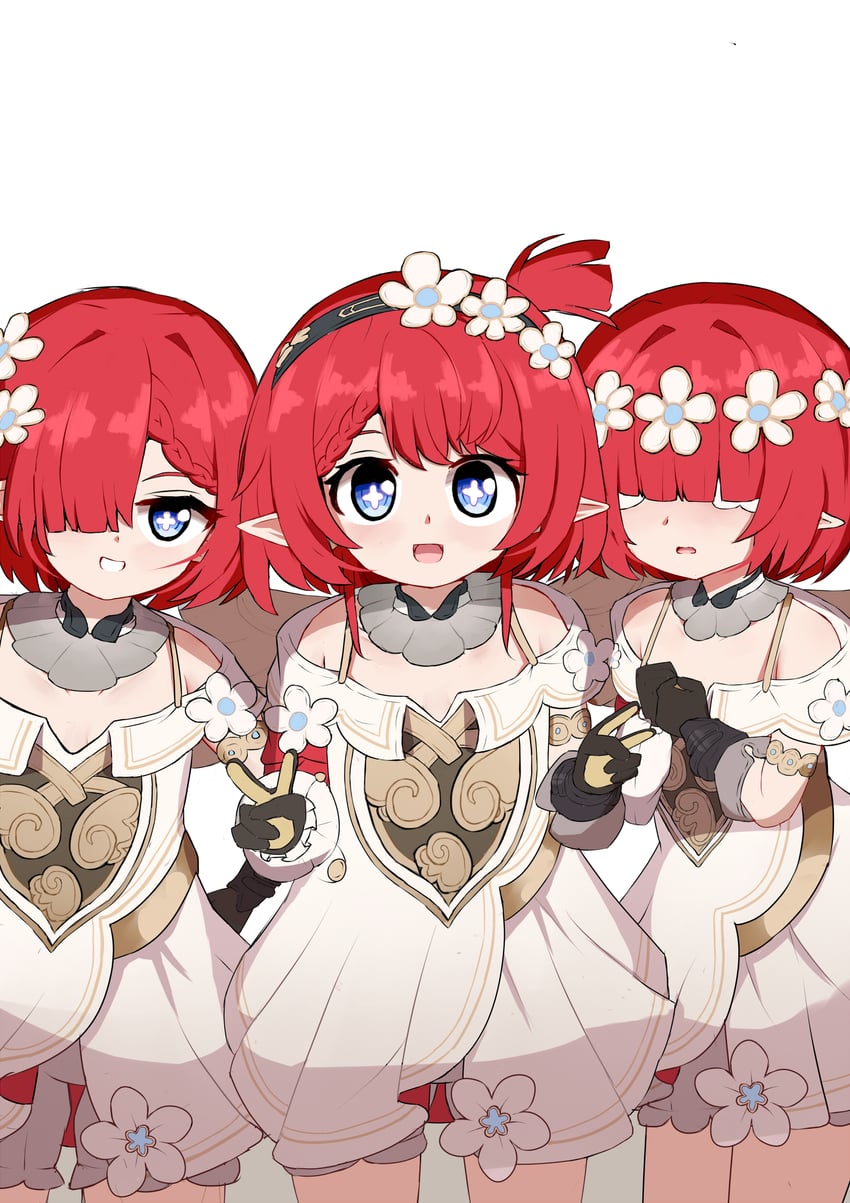 tribbie, trianne, and trinnon (honkai and 1 more) drawn by marin_liekuriva