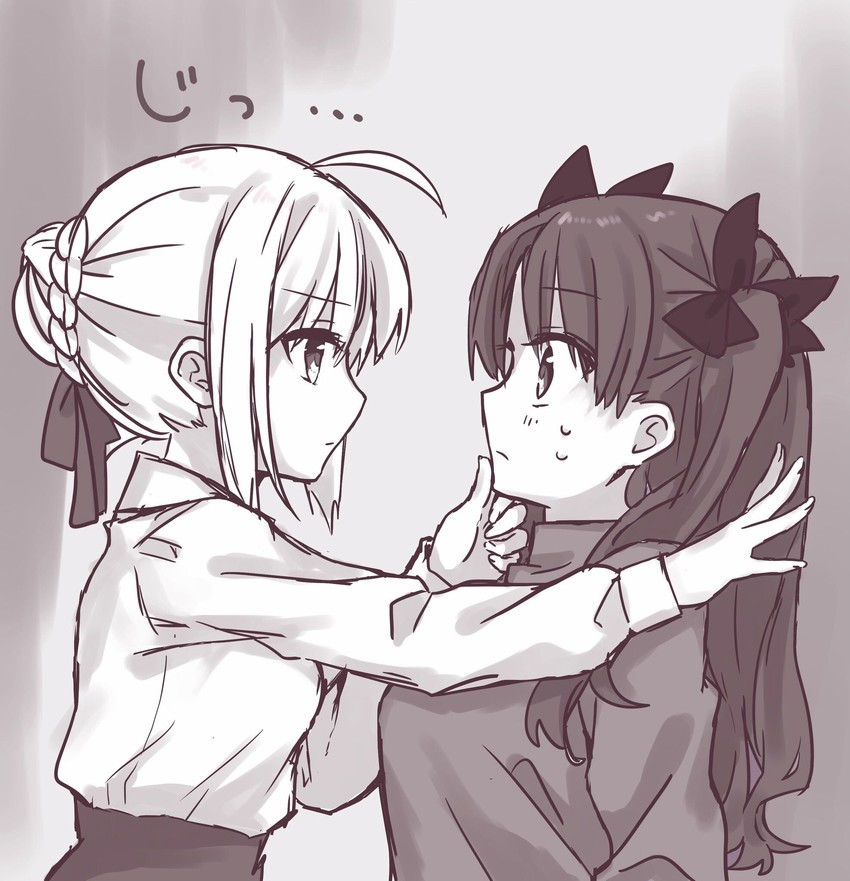 artoria pendragon, saber, and tohsaka rin (fate and 1 more) drawn by tanka_kikurage