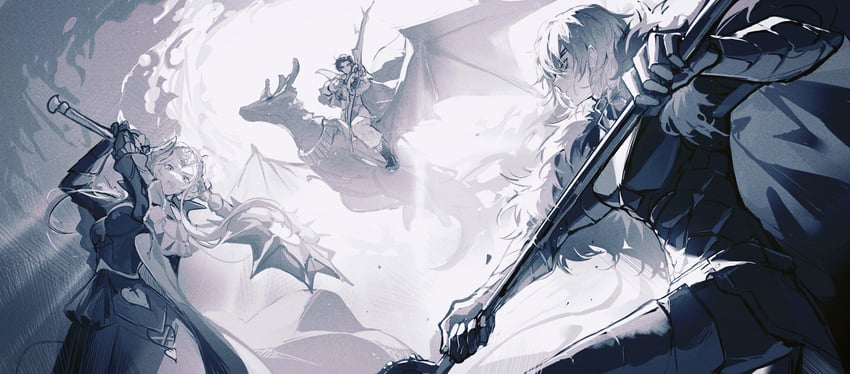 edelgard von hresvelg, dimitri alexandre blaiddyd, and claude von riegan (fire emblem and 1 more) drawn by nash5