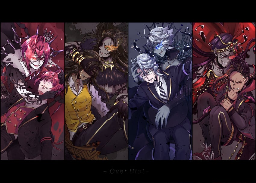 leona kingscholar, azul ashengrotto, riddle rosehearts, and jamil viper (twisted wonderland) drawn by hjk_hpmi