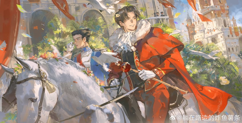 phoenix wright and miles edgeworth (ace attorney) drawn by liyuliyuzhou