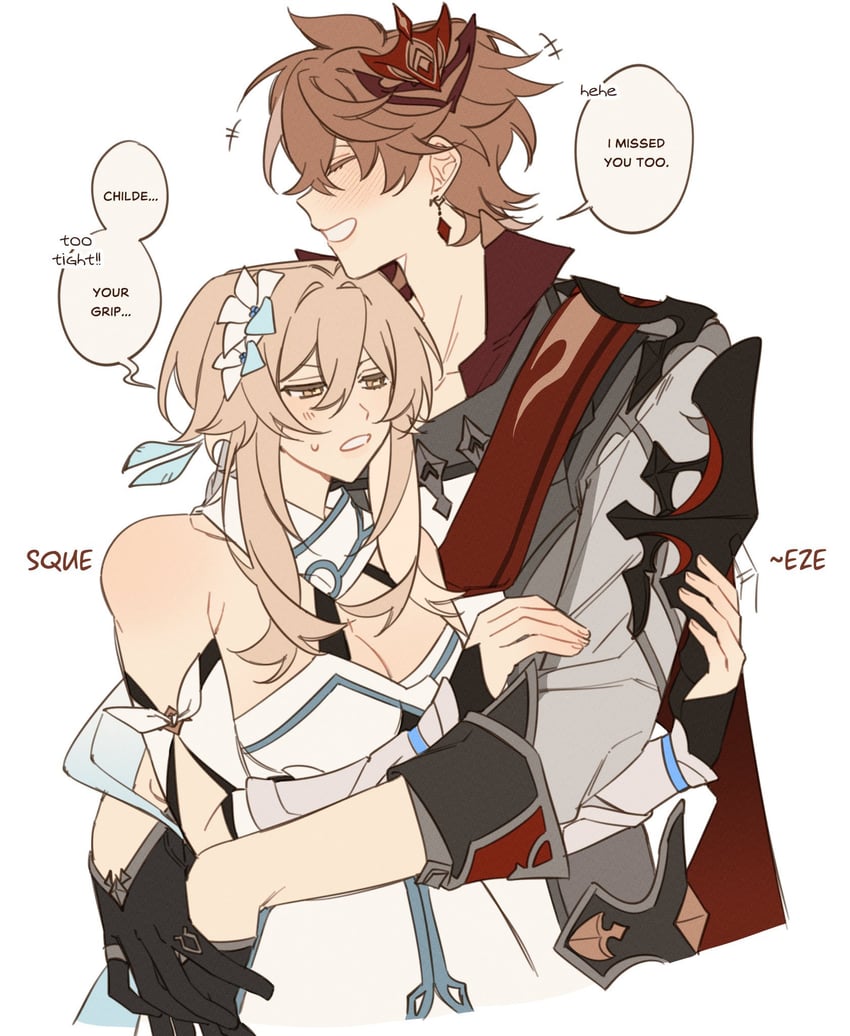 lumine and tartaglia (genshin impact) drawn by majunjuu