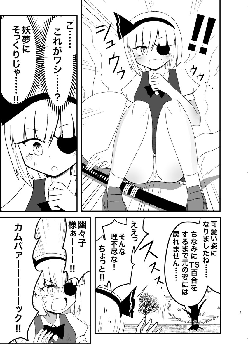 saigyouji yuyuko, konpaku youki, and saigyou ayakashi (touhou) drawn by indosou