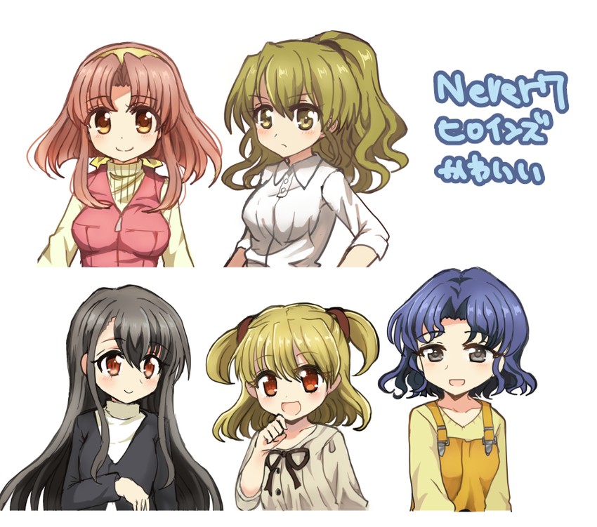 morino izumi, morino kurumi, kawashima yuka, higuchi haruka, and asakura saki (never7) drawn by cheriko_24