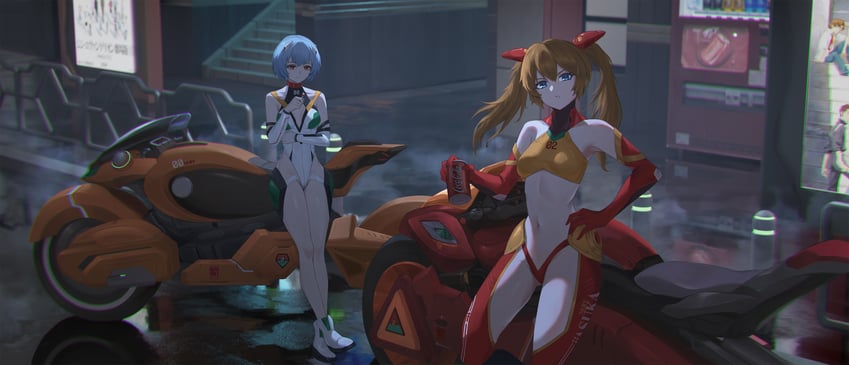 souryuu asuka langley, ayanami rei, eva 02, and eva 00 (neon genesis evangelion and 1 more) drawn by cola-alter