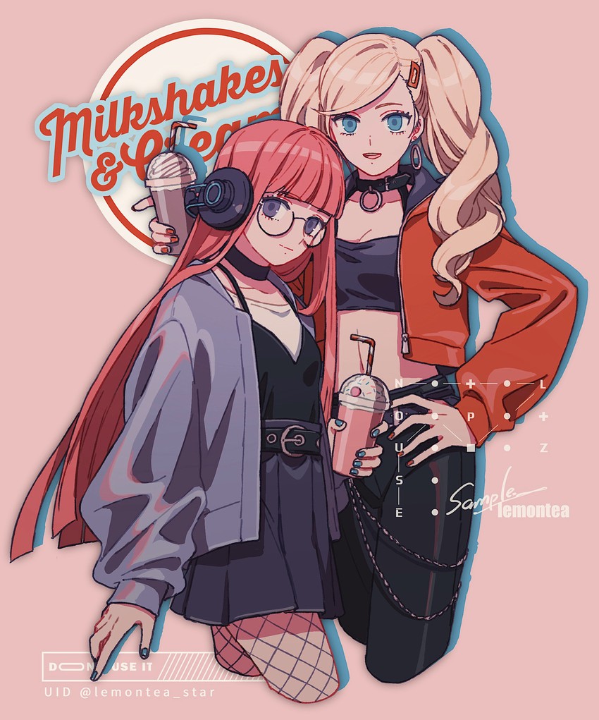 takamaki anne and sakura futaba (persona and 1 more) drawn by lemontea