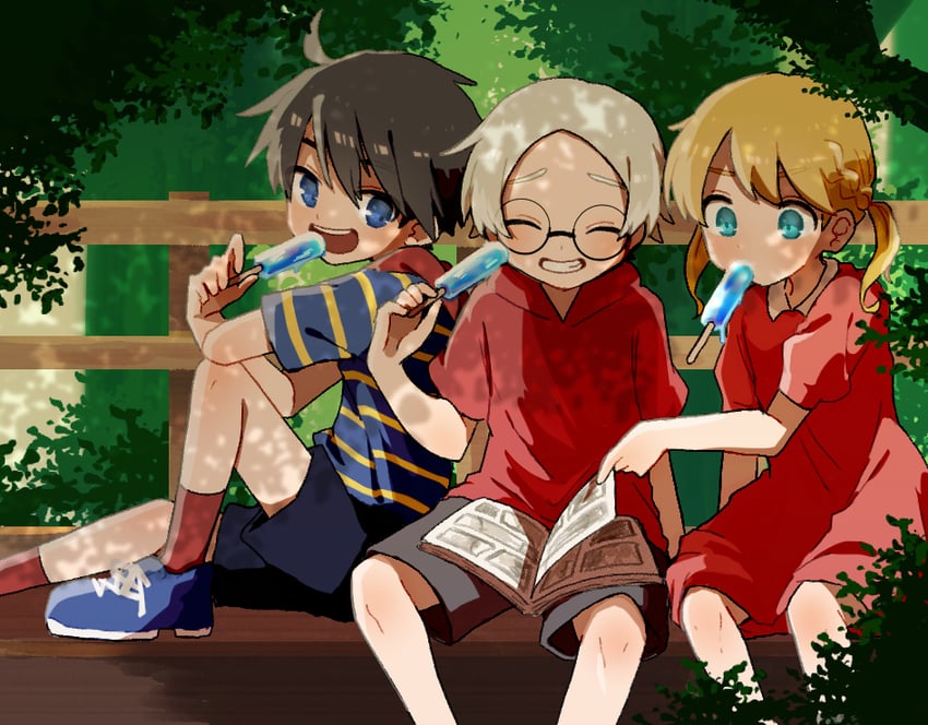 ninten, ana, and lloyd (mother and 1 more) drawn by miromoppara-kun