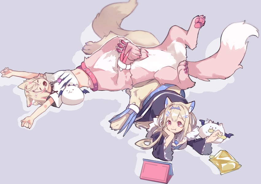 fuwawa abyssgard, mococo abyssgard, and perroccino (hololive and 1 more) drawn by old-night
