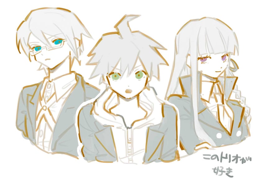 kirigiri kyoko, naegi makoto, and togami byakuya (danganronpa and 1 more) drawn by morning_(d0nteat)