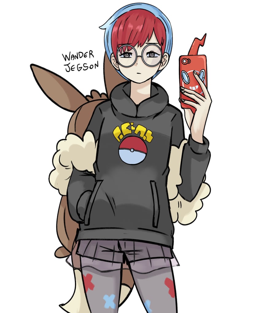 eevee, rotom, rotom phone, and penny (pokemon and 1 more) drawn by wanderjegson