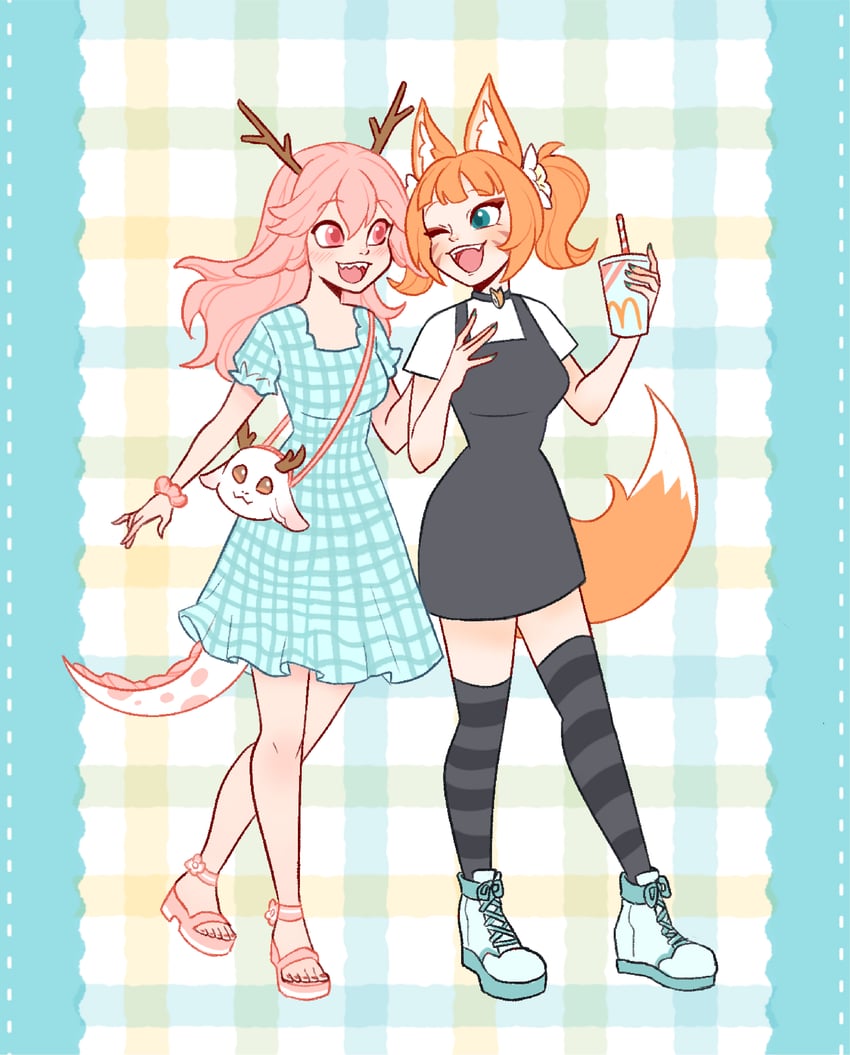 fox daya and cowell (indie virtual youtuber and 1 more) drawn by foxdaya_(artist)