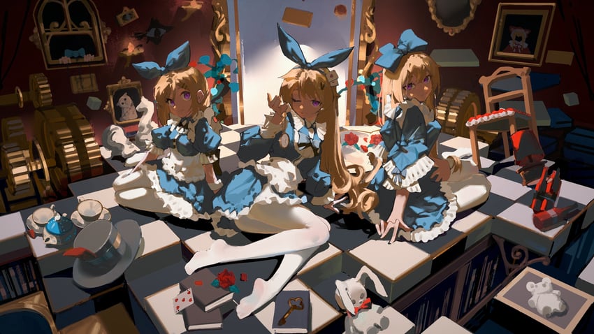 alice, red hood, sister alice, and daughter alice (black souls and 1 more) drawn by line_(pixiv_59740492)