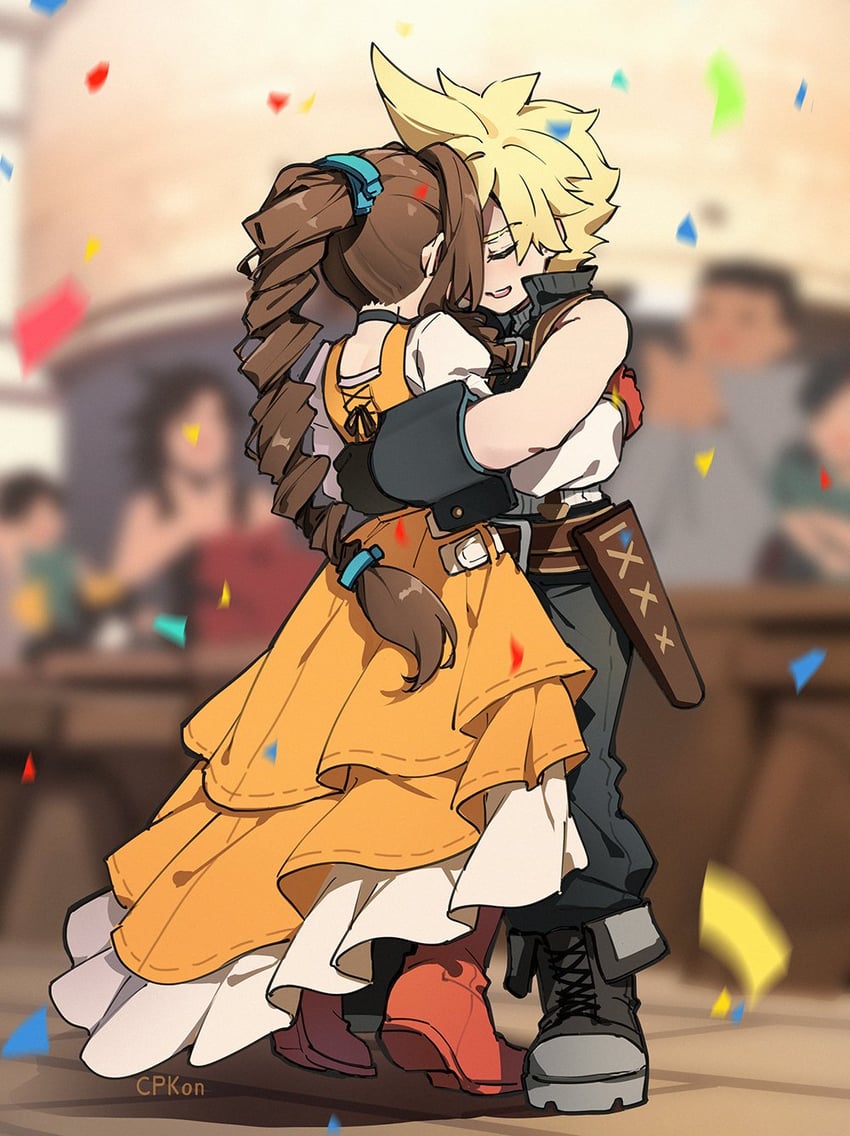 cloud strife, aerith gainsborough, zidane tribal, and garnet til alexandros xvii (final fantasy and 4 more) drawn by cat_princess