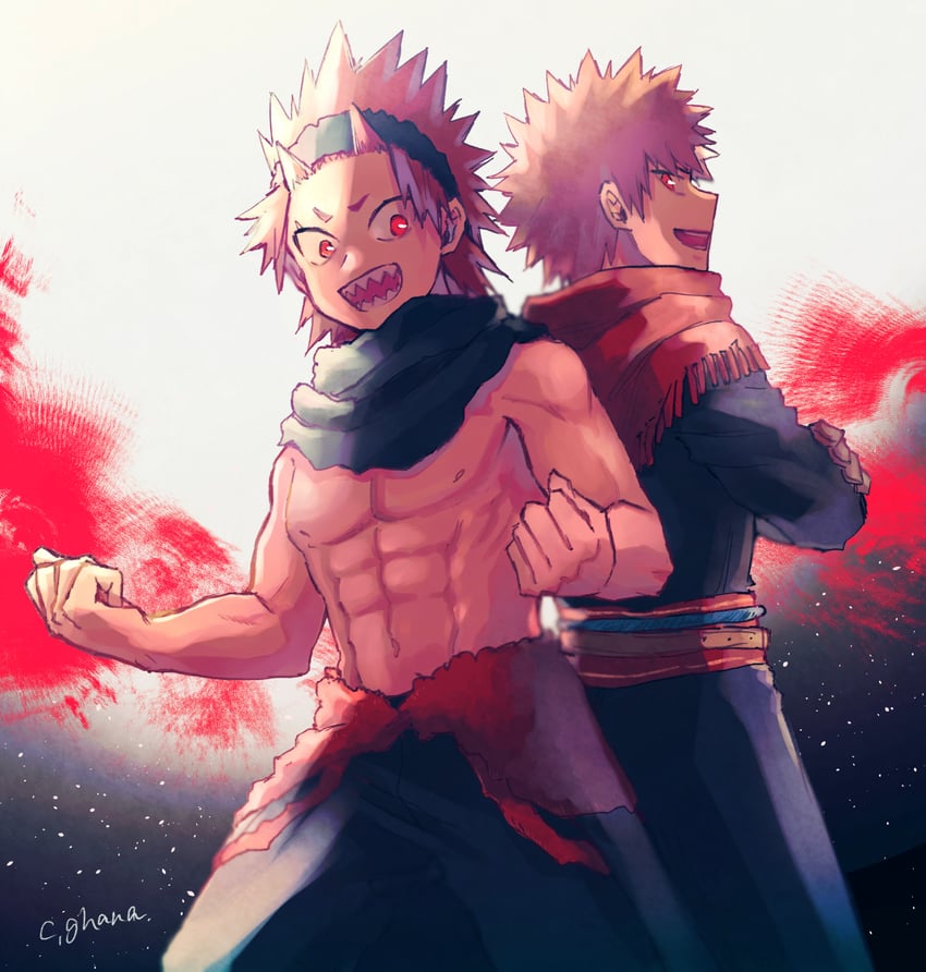 bakugou katsuki and kirishima eijiro (boku no hero academia) drawn by adcalcium
