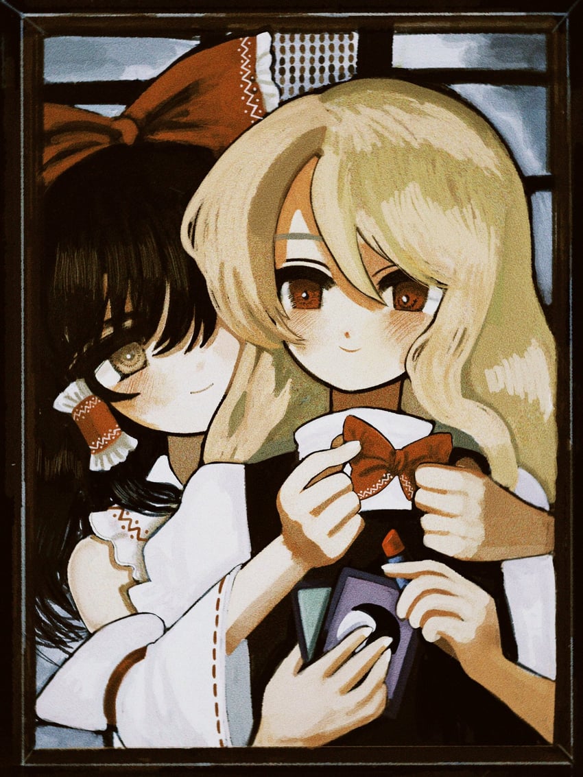 hakurei reimu and kirisame marisa (touhou and 1 more) drawn by hell0120