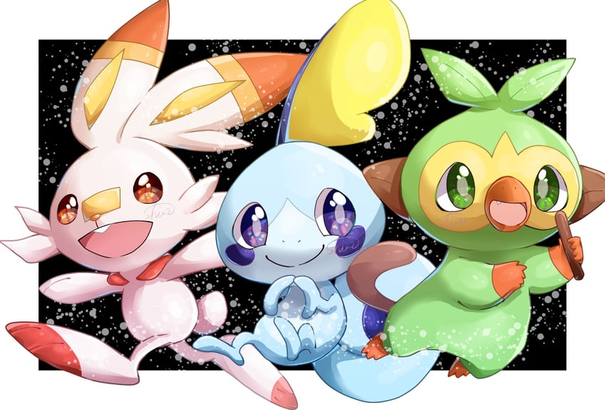 scorbunny, sobble, and grookey (pokemon) drawn by shia_(shi12_poke)