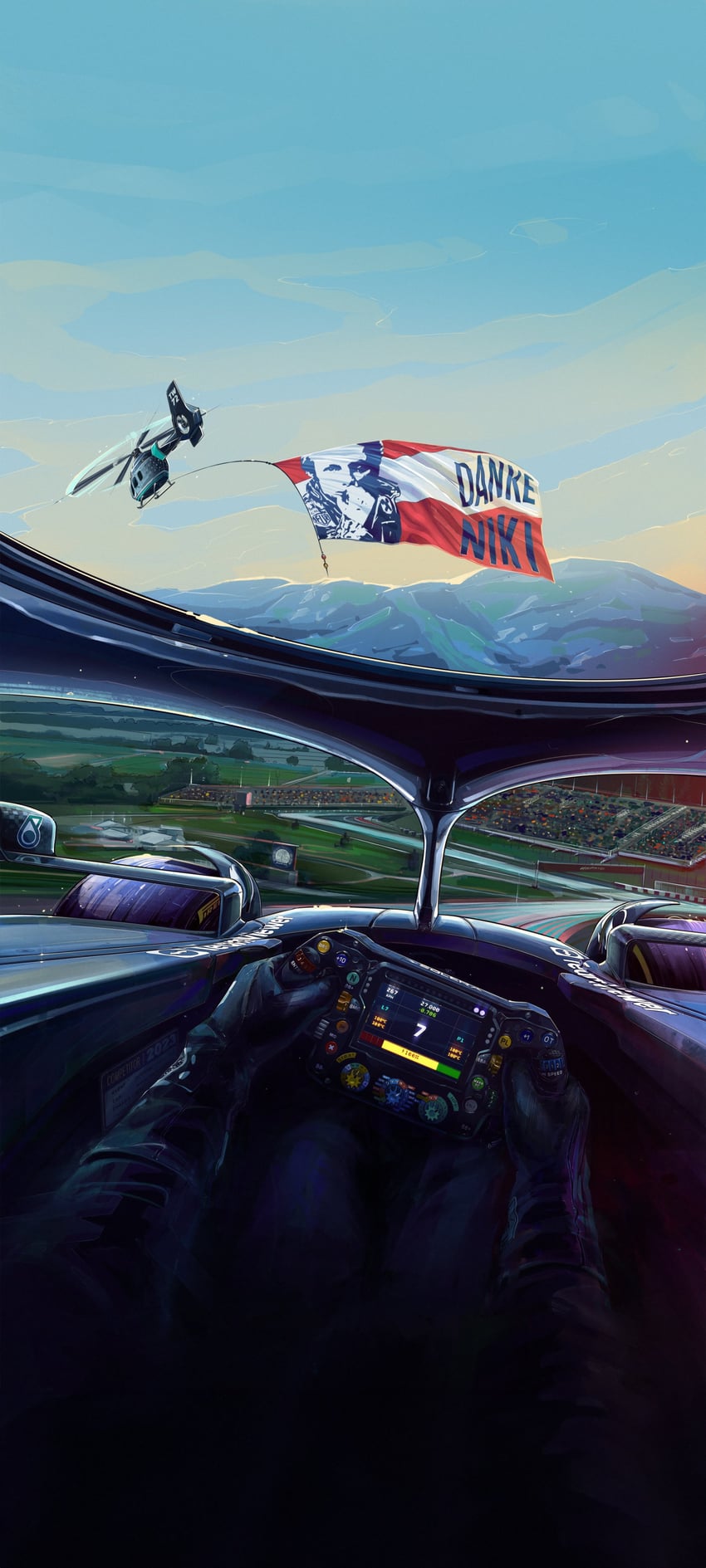 niki lauda (real life and 1 more) drawn by andrew_mytro
