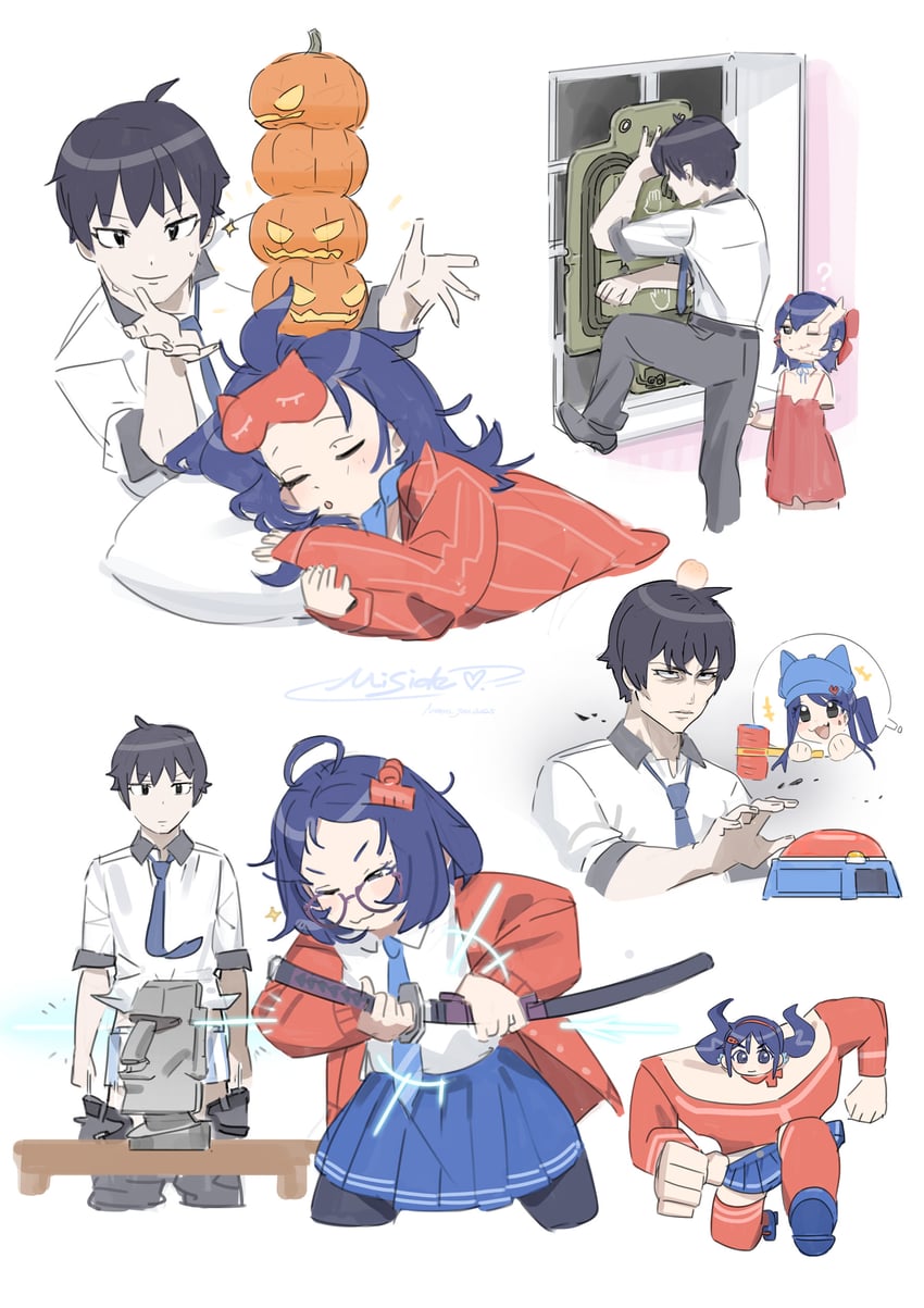 mita, cool mita, crazy mita, mila, sleepy mita, and 2 more (miside and 2 more) drawn by nemo_(leafnight)