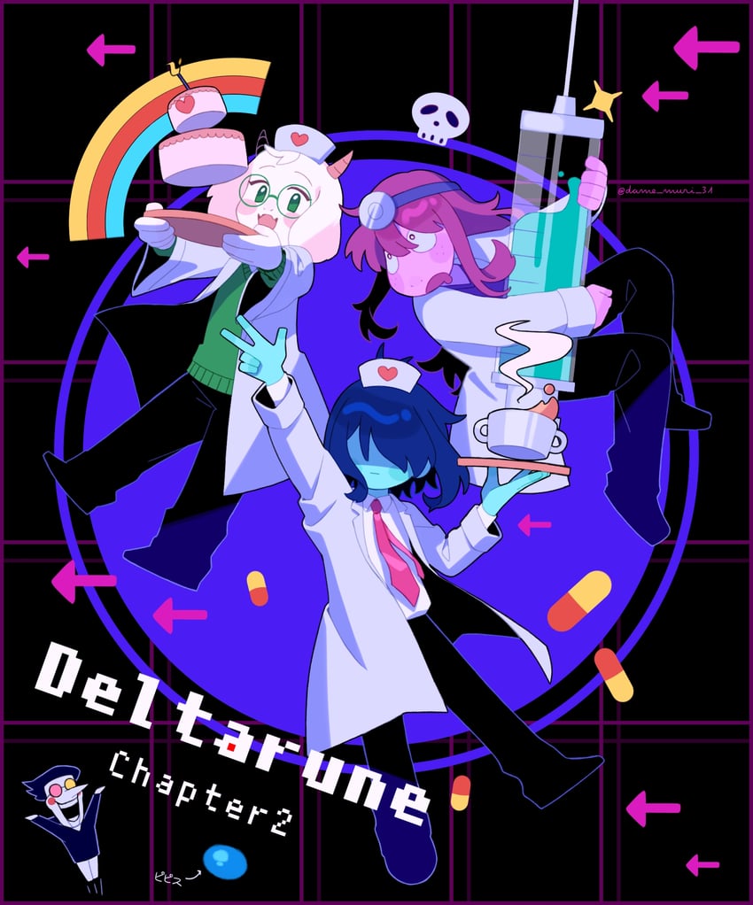 kris, ralsei, susie, and spamton g. spamton (deltarune) drawn by ake_blood