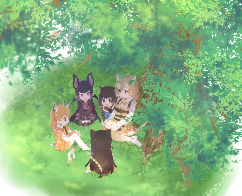 geoffroy's cat, common vampire bat, thylacine, collared peccary, and sika deer (kemono friends) drawn by tatsuno_newo
