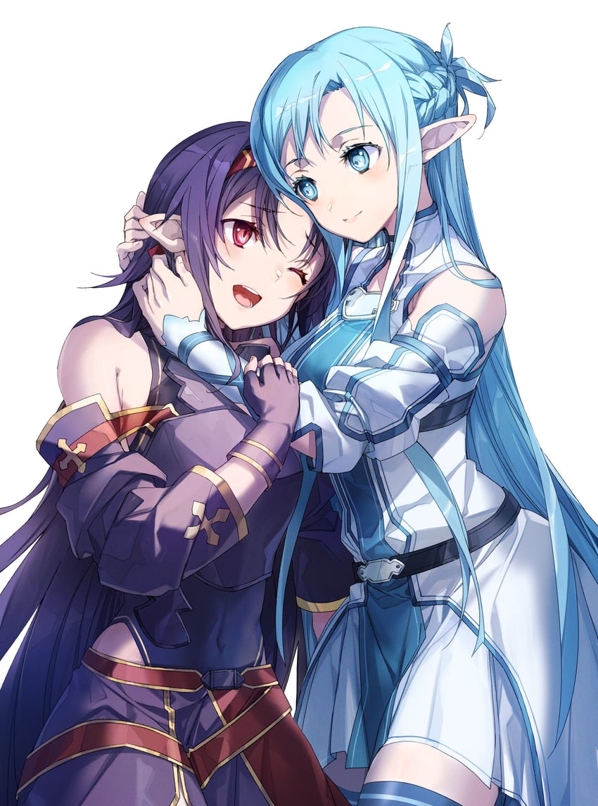 asuna and yuuki (sword art online) drawn by yoru_kiri