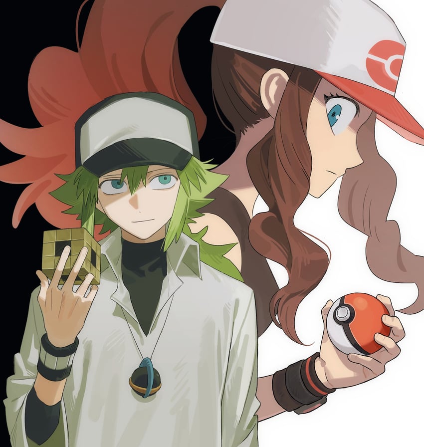 hilda and n (pokemon and 1 more) drawn by p_oxo7