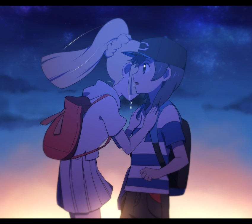 lillie and elio (pokemon and 1 more) drawn by nyorotono
