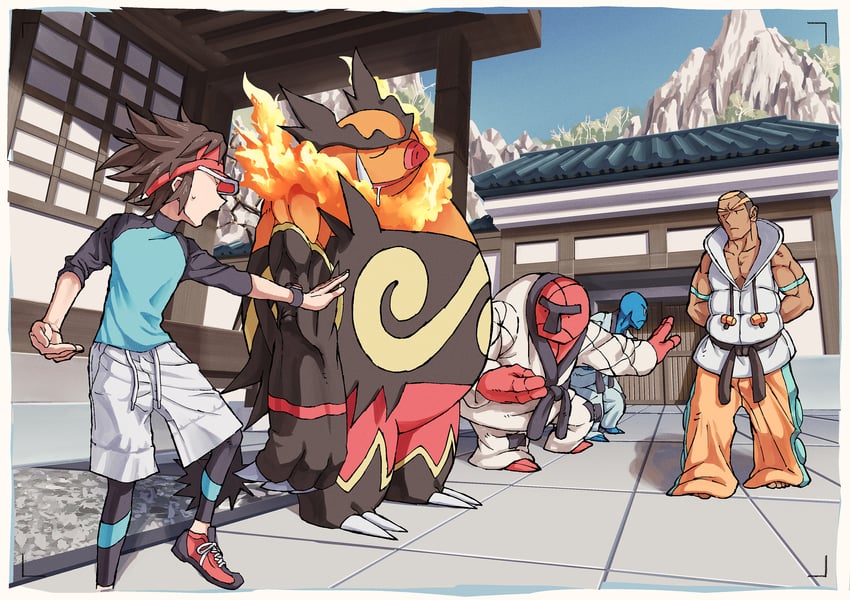 nate, emboar, sawk, marshal, and throh (pokemon and 1 more) drawn by how_long