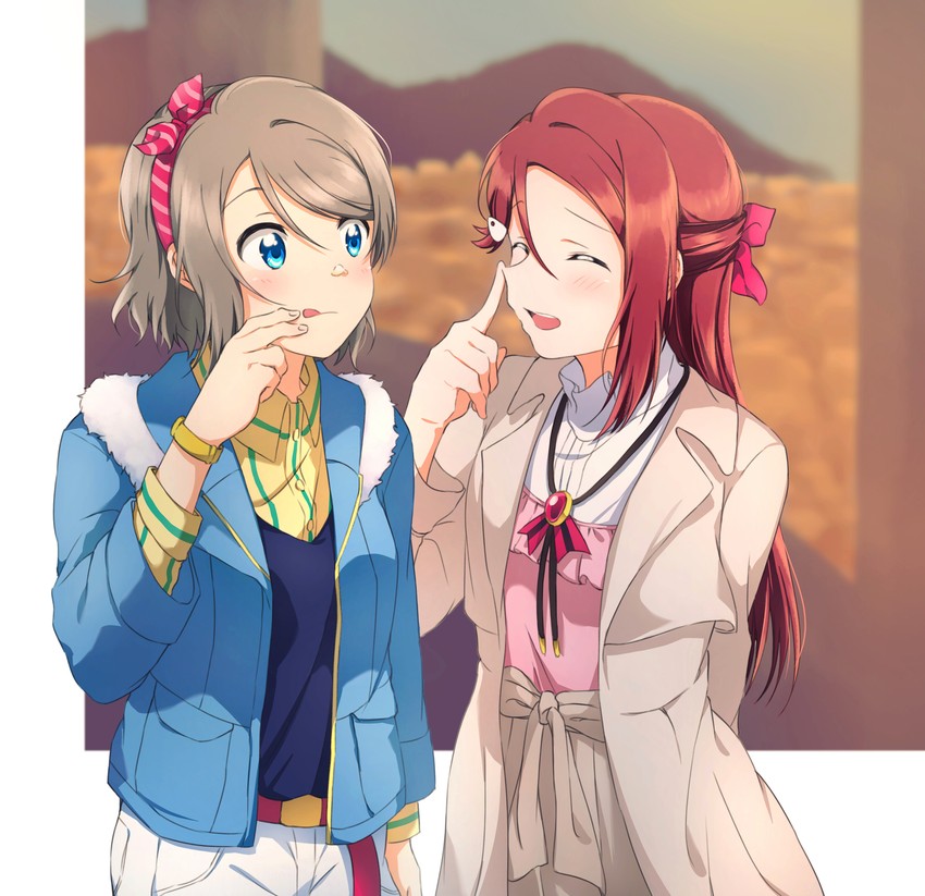 watanabe you and sakurauchi riko (love live! and 1 more) drawn by yuchi_(salmon-1000)