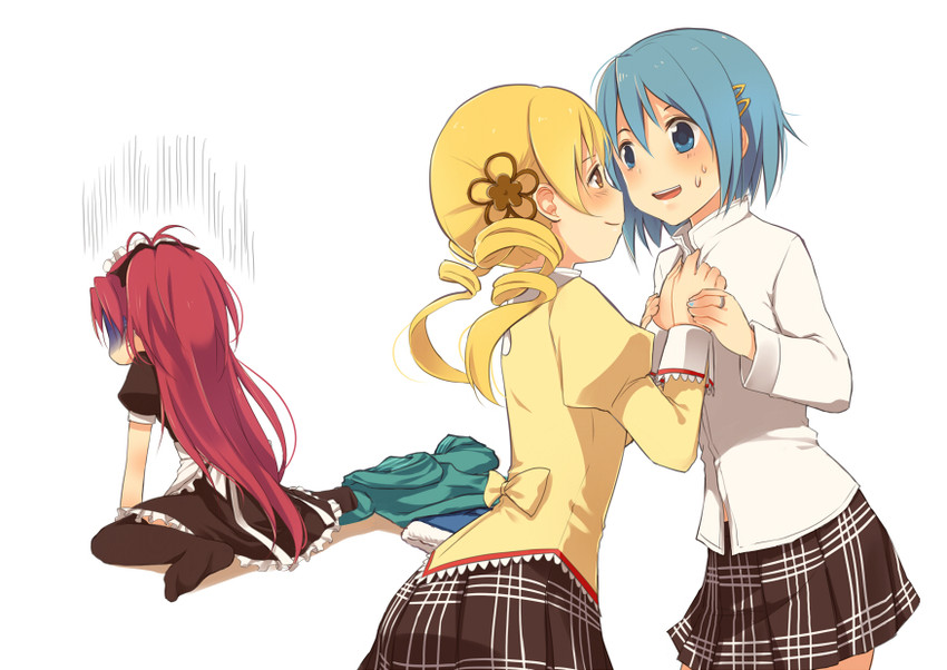 miki sayaka, sakura kyoko, and tomoe mami (mahou shoujo madoka magica) drawn by jing_hu