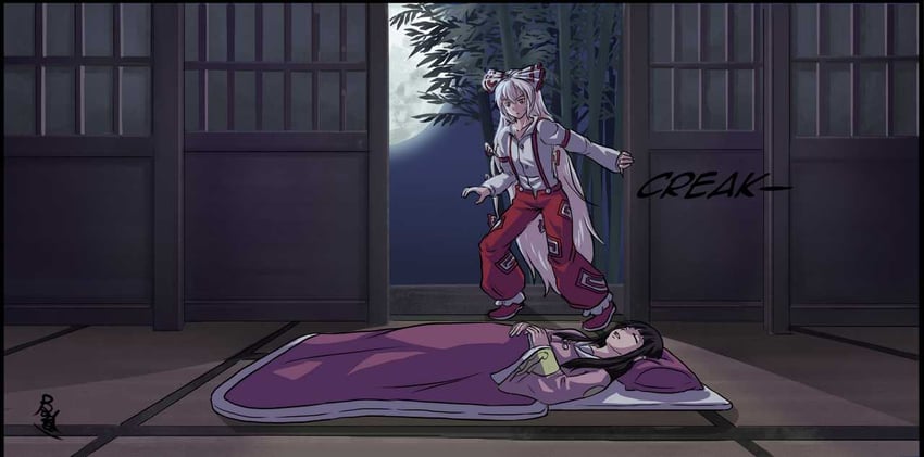 fujiwara no mokou and houraisan kaguya (touhou) drawn by buhbuhbored