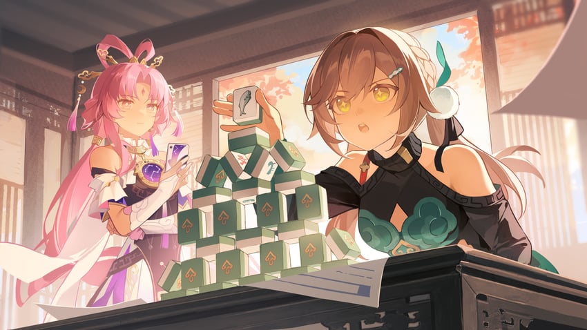 fu xuan and qingque (honkai and 1 more) drawn by fengtu_ad