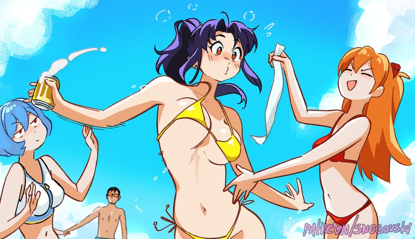 souryuu asuka langley, ayanami rei, katsuragi misato, and ikari gendou (neon genesis evangelion) drawn by snegovski