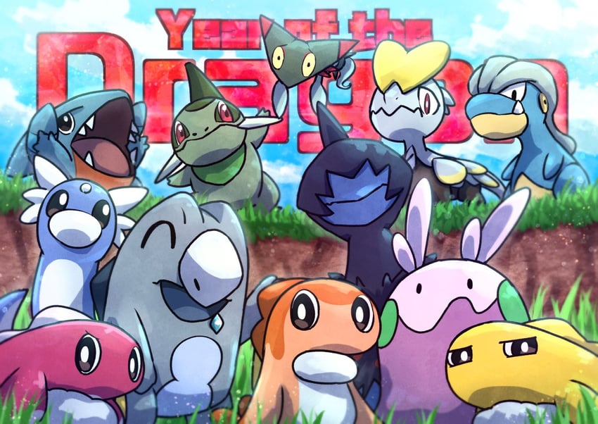 goomy, dreepy, gible, tatsugiri, dratini, and 5 more (pokemon) drawn by kotobukkii_(yt_lvlv)