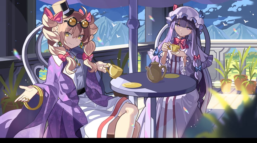 patchouli knowledge and yorigami jo'on (touhou) drawn by falken_(yutozin)