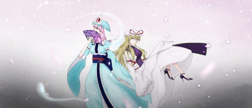 yakumo yukari and saigyouji yuyuko (touhou) drawn by dd_tachibana