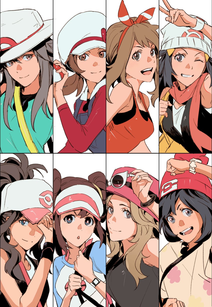 dawn, may, rosa, hilda, serena, and 3 more (pokemon and 8 more) drawn by sangrokei