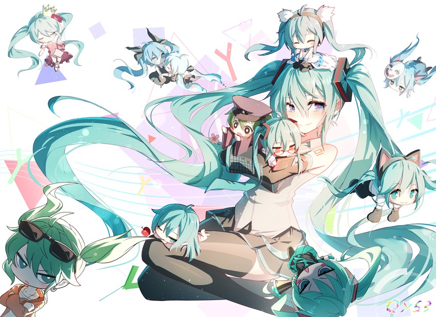 hatsune miku and bottle miku (vocaloid and 9 more) drawn by qys3