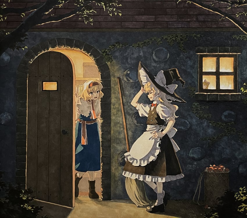 kirisame marisa, alice margatroid, and shanghai doll (touhou) drawn by shiratama_(hockey)