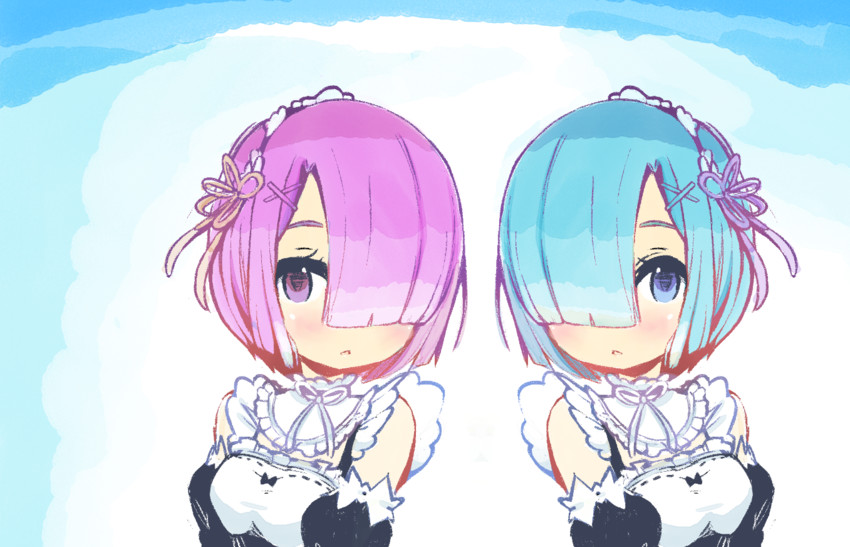 rem and ram (re:zero kara hajimeru isekai seikatsu) drawn by angelica_(k3lly)