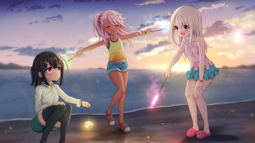 illyasviel von einzbern, chloe von einzbern, and miyu edelfelt (fate and 1 more) drawn by morokoshi_(tekku)