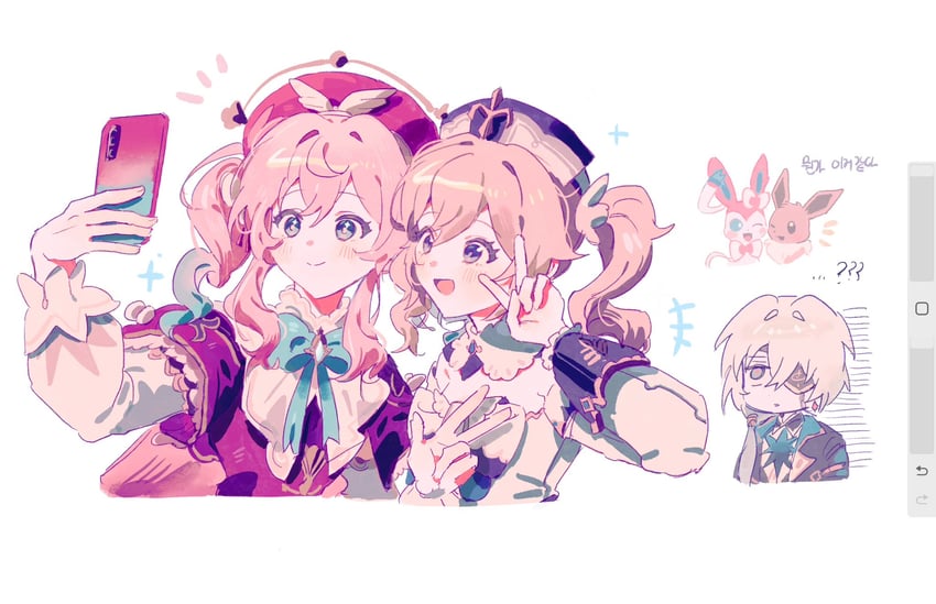 eevee, barbara, sylveon, anaxa, and hyacine (pokemon and 4 more) drawn by dada_dain