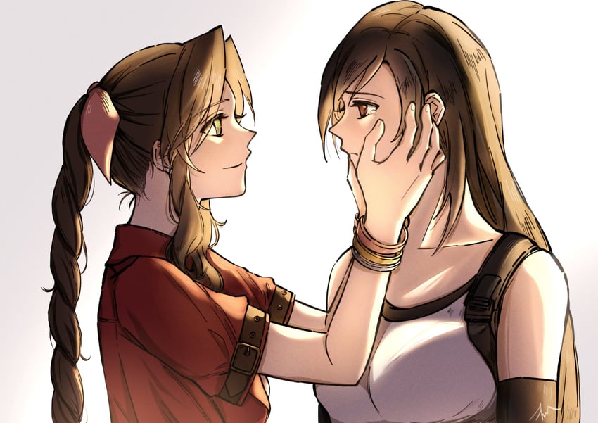 tifa lockhart and aerith gainsborough (final fantasy and 3 more) drawn by kayu0315