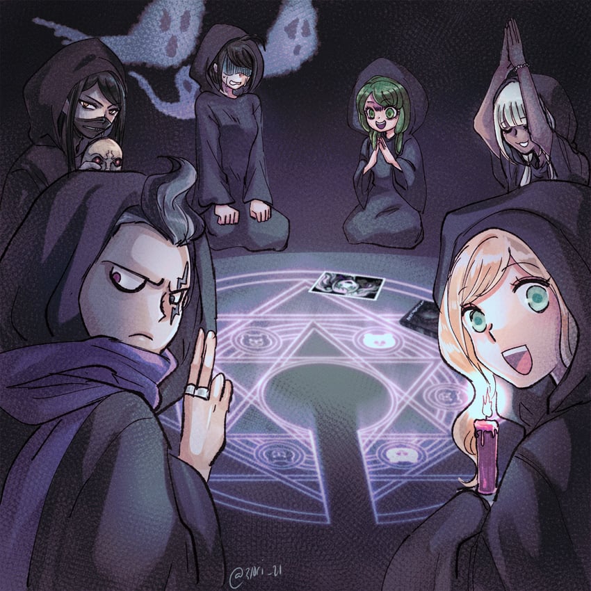 enoshima junko, yonaga angie, sonia nevermind, tanaka gundham, shinguji korekiyo, and 2 more (danganronpa and 3 more) drawn by midori_(310ri_21)