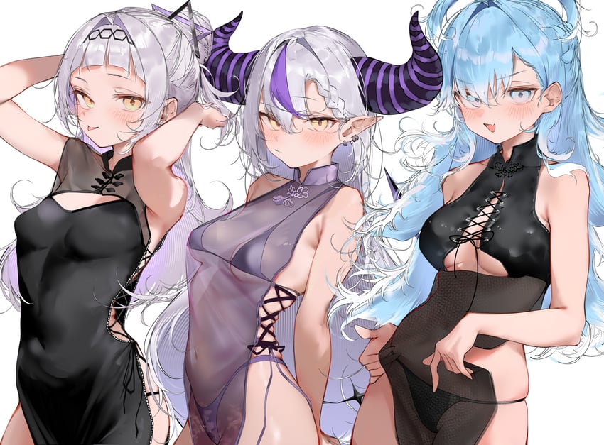 la+ darknesss, murasaki shion, and kobo kanaeru (hololive and 1 more) drawn by pepq